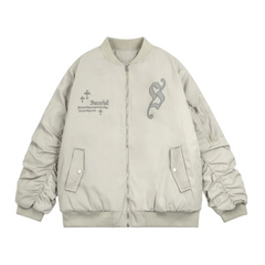 Chaqueta de béisbol con cremallera y bordado urbano