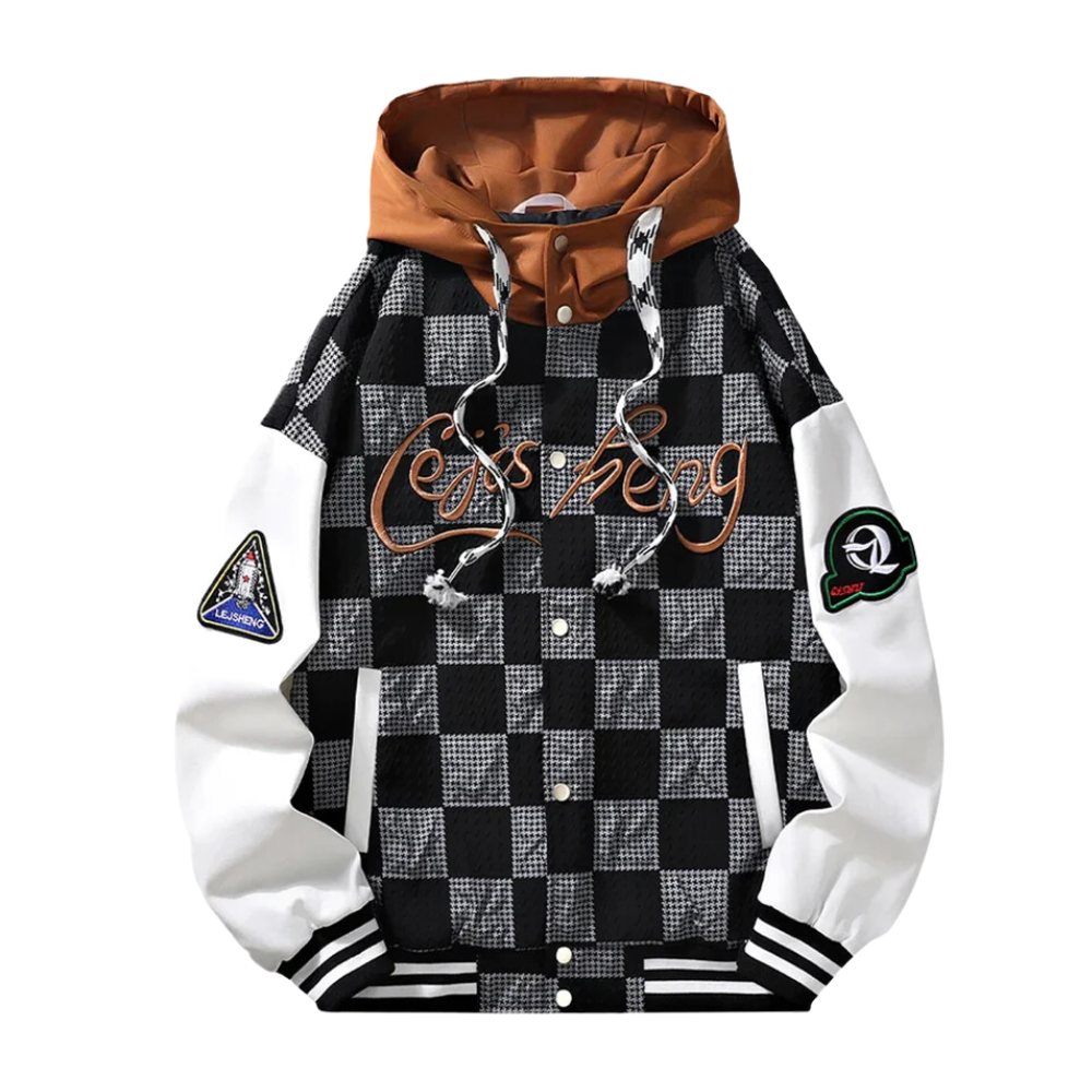 Chaqueta con capucha y cordón de cuadros japoneses
