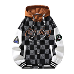 Chaqueta con capucha y cordón de cuadros japoneses