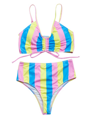 Bikini mit hoher Taille und Streifenmuster