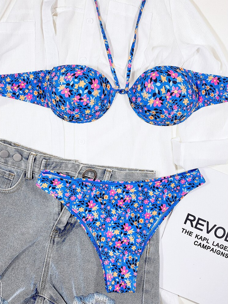 Bikini push-up con sujetador con aros y estampado floral