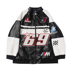 Chaqueta de moto con bordado de hip hop