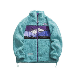 Sherpa-Mantel mit Mountains-Patchwork