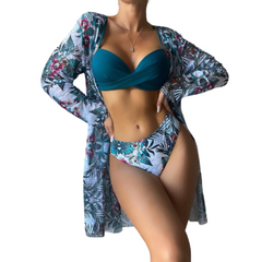 Conjunto de bikini de tres piezas con estampado para mujer