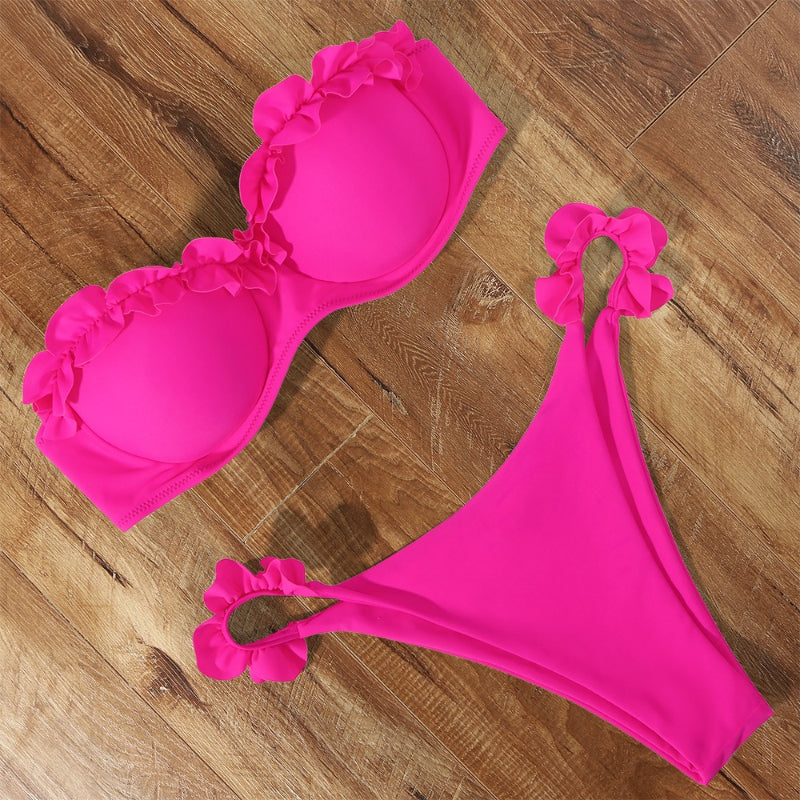 Solid Two Piece Push-Up Bra Bikini Set