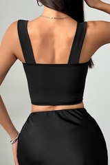 Sweetheart Neckline Wide Straps Ruched Corset - Black