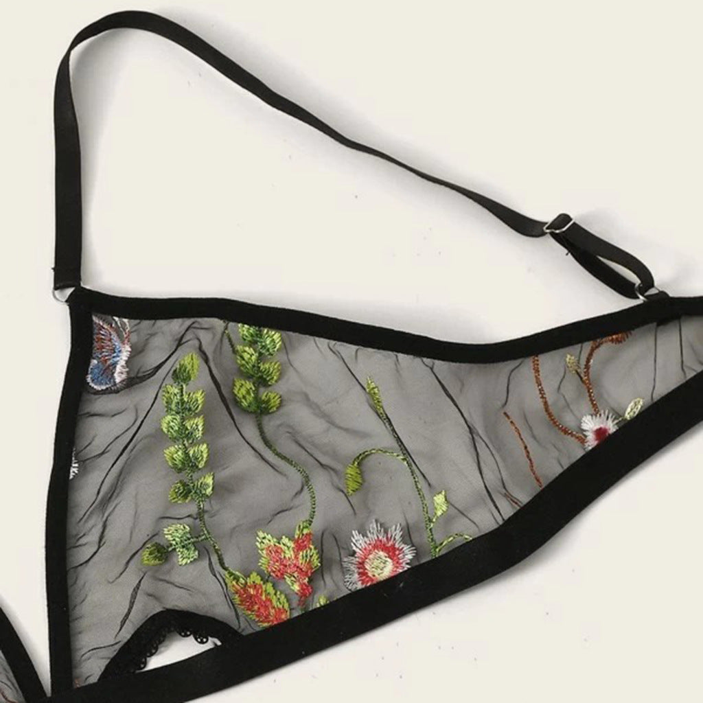 Elegant Embroidered Flower Print Lingerie