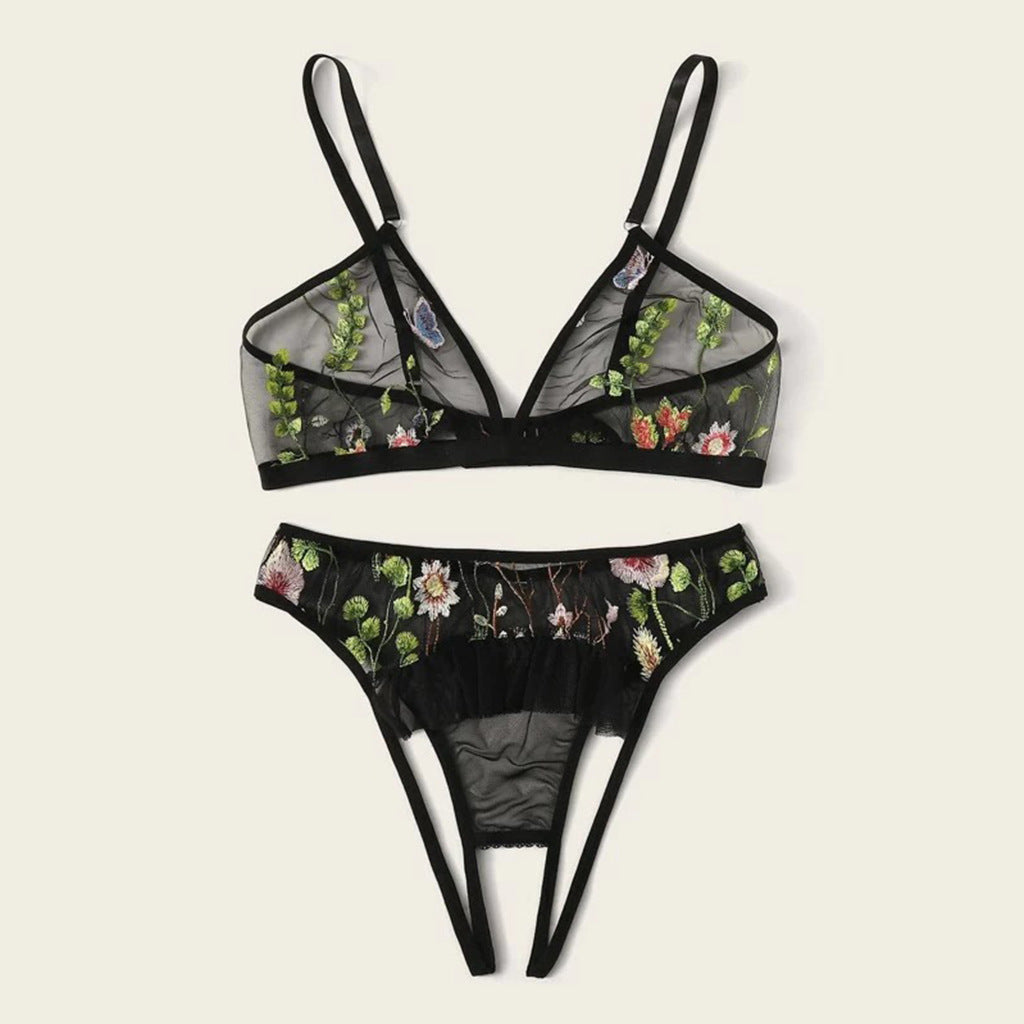 Elegant Embroidered Flower Print Lingerie