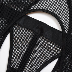 Gorgeous Lace Mesh Cross Strap Garter Three-Piece Split Suit