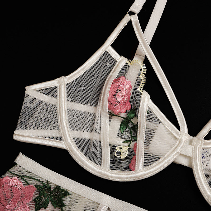 Floral Embroidered Lace Mesh Underwear