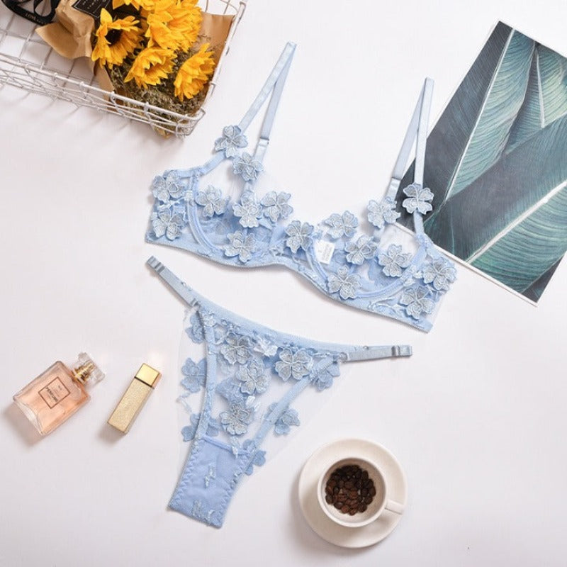 Floral Lace 2 Piece Lingerie Set | Flower See-Through Undergarment