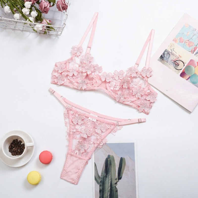 Floral Lace 2 Piece Lingerie Set | Flower See-Through Undergarment