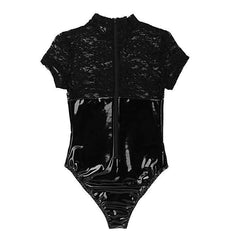Elegant Lace And Leather Bodysuit