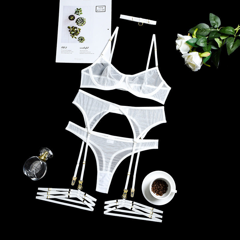 Mesh Three-Piece Underwear Set | 3 Piece Garter Lingerie Set