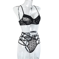 Dotted Criss-Cross Two-Piece Lingerie Set