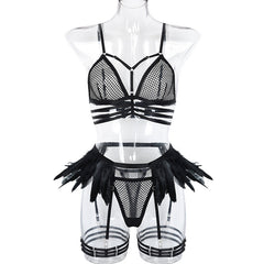 Feather Baby Doll Waist Three-Piece Set