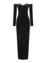 Black long sleeved lace lace velvet dress, European and American women's clothing, high-end dress, long skirt