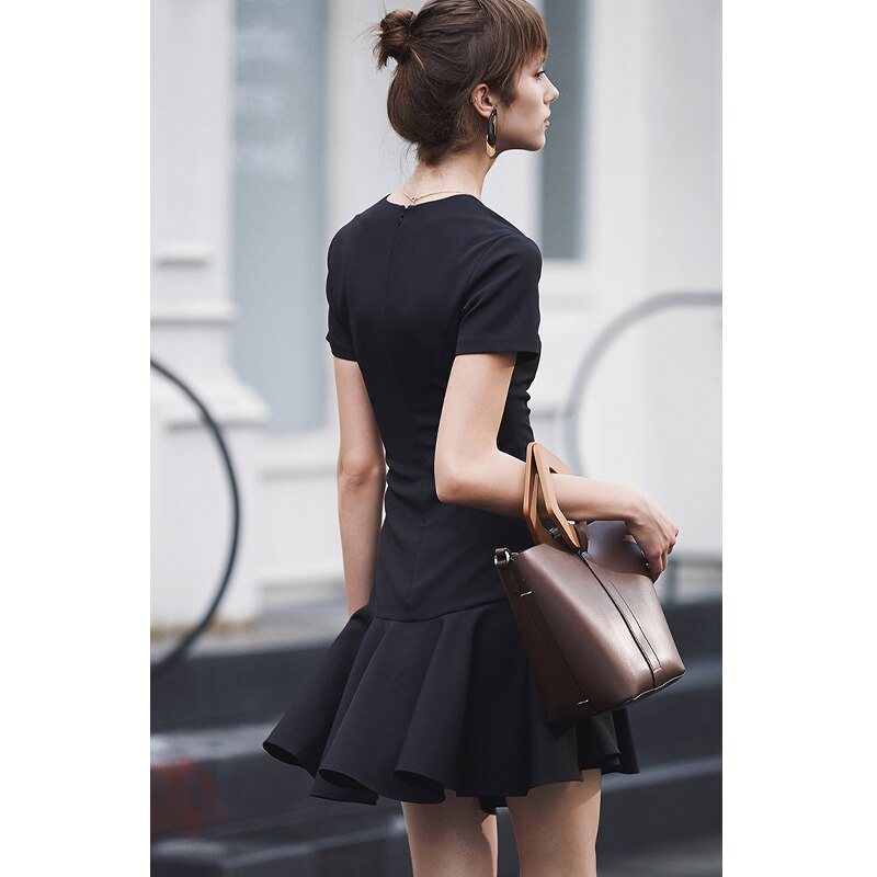 Autumn Dress Women Sexy Black Flounce Dress Short Sleeve Elegant Celebrity Mini Party Dress