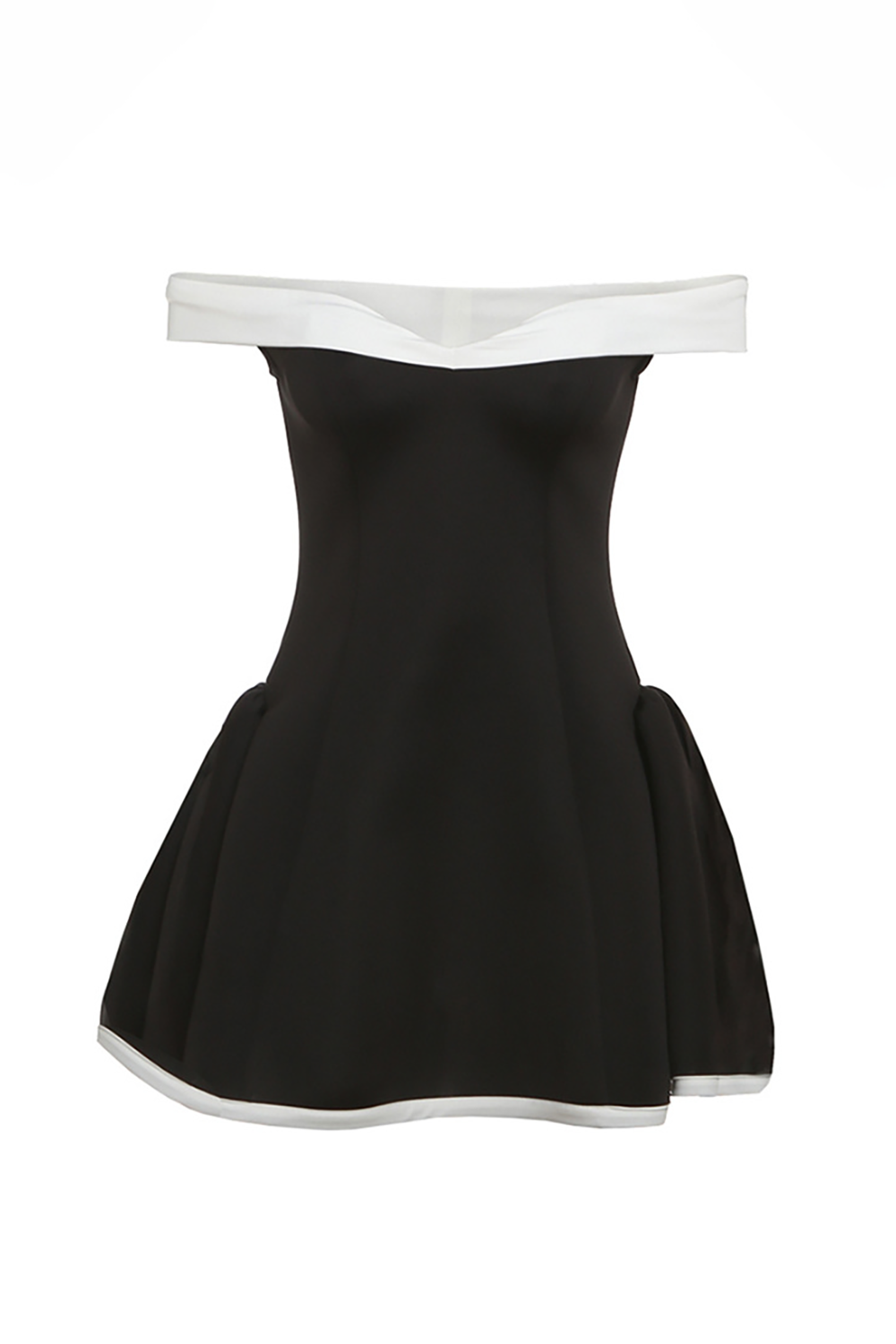 Colorblock Trim Strapless Cinch Waist Cocktail Party Mini Dresses - Black