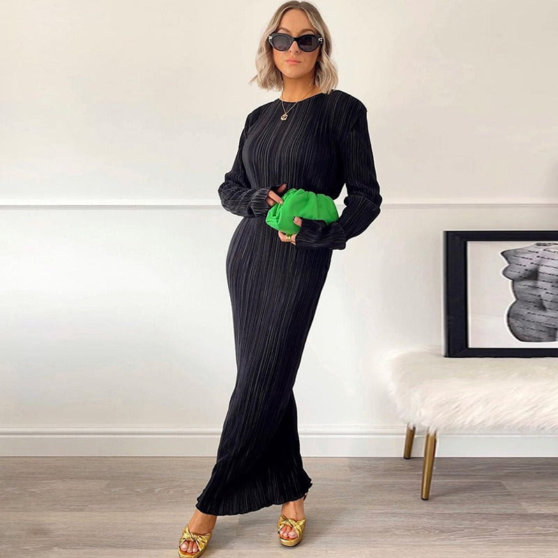 Elegant Bodycon Dress O Neck Flare Sleeves Long Dresses Holiday Vestidos
