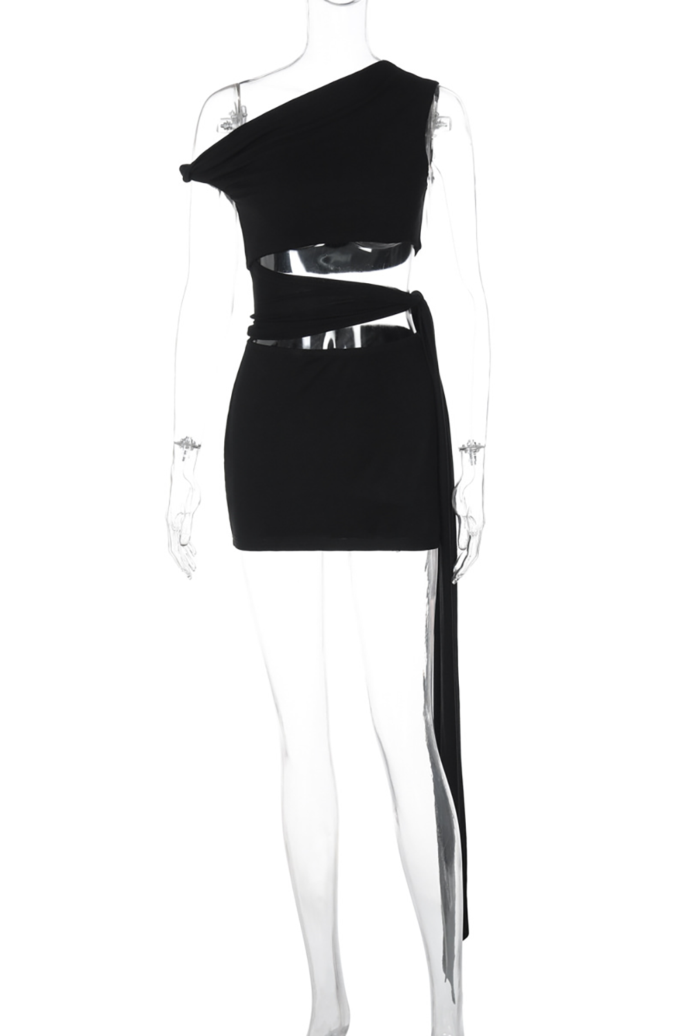 Off Shoulder Cutout Slim Fit Tie Up Streamer Sleeveless Mini Dresses - Black
