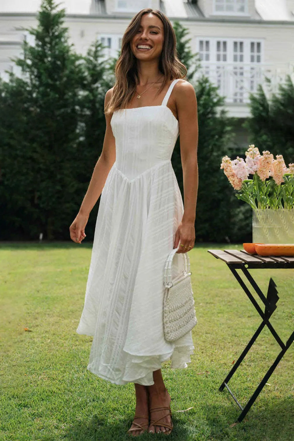 sleeveless camisole irregular hem long dress