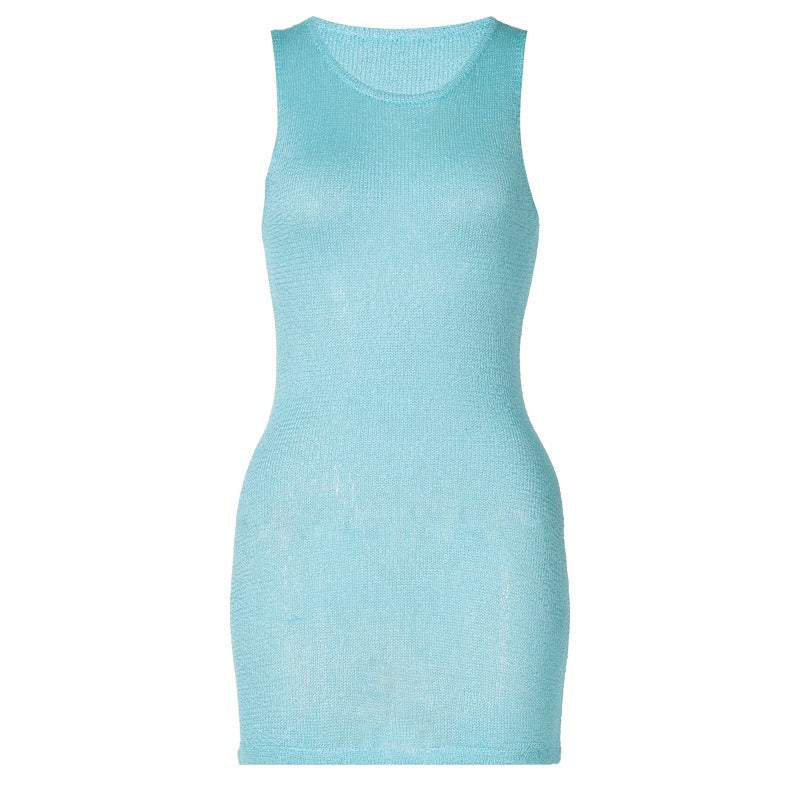 sexy slim fit round neck sleeveless woolen dress