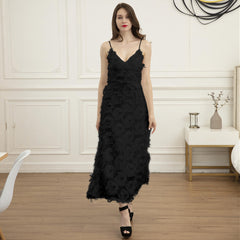Open Back Feather Lace Party Maxi Dress