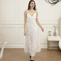 Open Back Feather Lace Party Maxi Dress