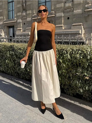 contrasting color strapless sleeveless dress