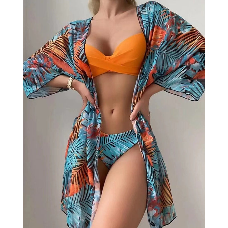 Floral Twist Low Waist Bikini Set Cover Up Swimsuit For Women