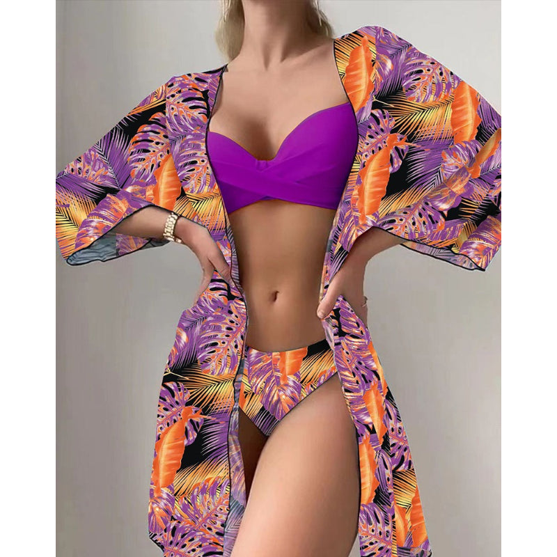 Floral Twist Low Waist Bikini Set Cover Up Swimsuit For Women