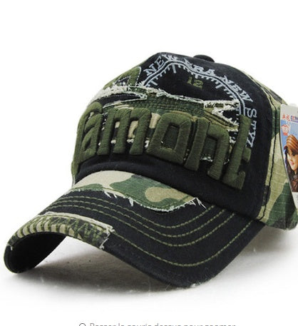 Gorra de béisbol de algodón con bordado desgastado y diseño de camuflaje Daxie