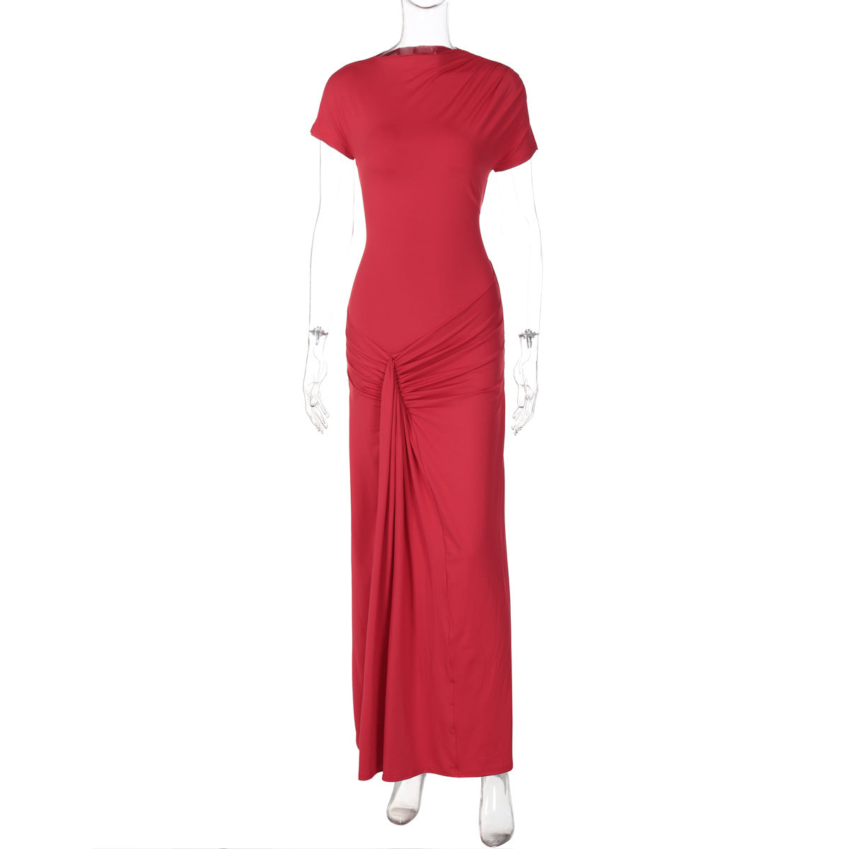 Autumn product temperament slim fit pleated lace up short sleeved dress