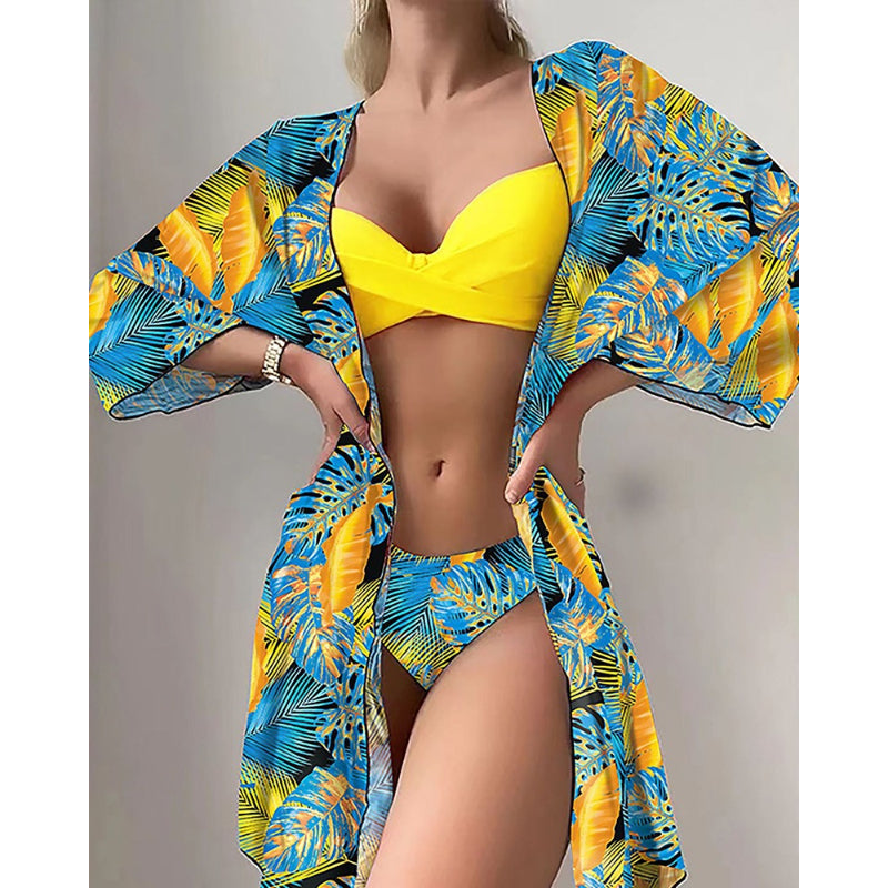 Floral Twist Low Waist Bikini Set Cover Up Swimsuit For Women