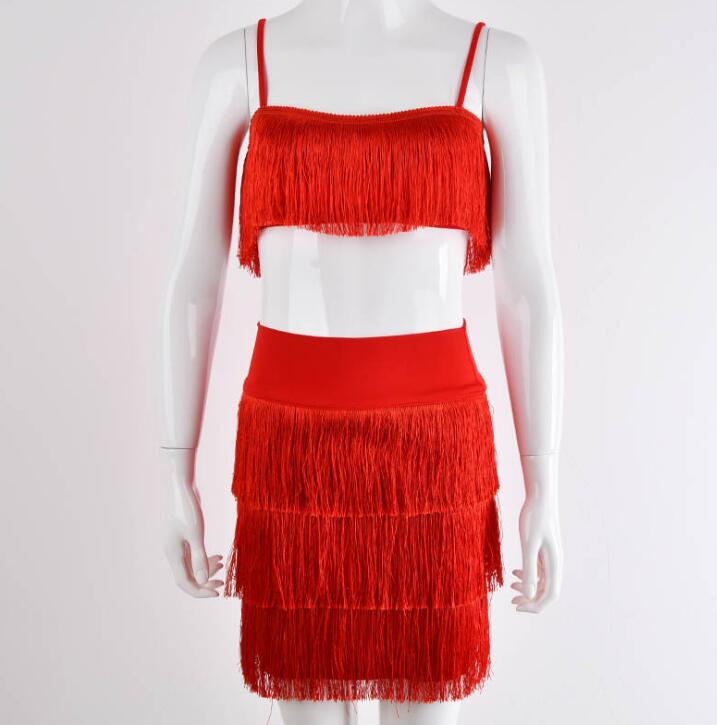 Tassel Strapless Sexy Two Pieces Set Bandage Dress