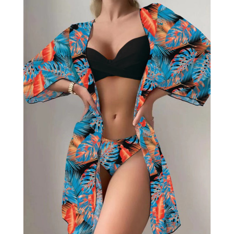 Floral Twist Low Waist Bikini Set Cover Up Swimsuit For Women