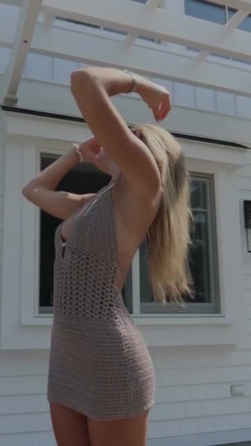 Hollow Knit Out Cinch Waist Backless Halter Mini Dresses - Brown