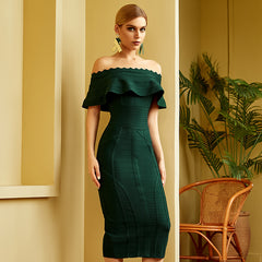 Slim Bandage Dress Evening Dress Skirt Banquet Host Temperament Package Hip Off-The-Shoulder Dress
