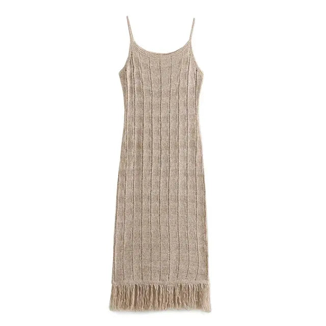 Slip Knitted Dresses Backless Long Dress Woman Tassel Bodycon Dress Women Sexy Midi Party Dresses