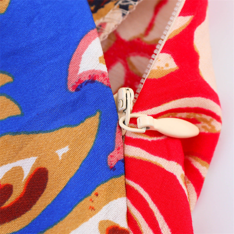 European and American style patchwork printed pullover sleeveless suspender MIDI dress