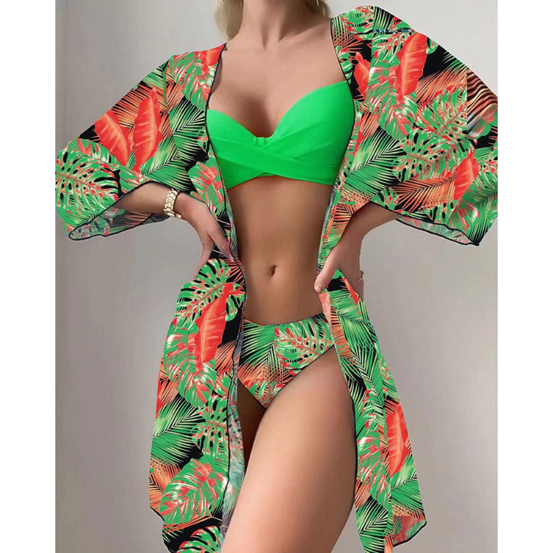 Floral Twist Low Waist Bikini Set Cover Up Swimsuit For Women