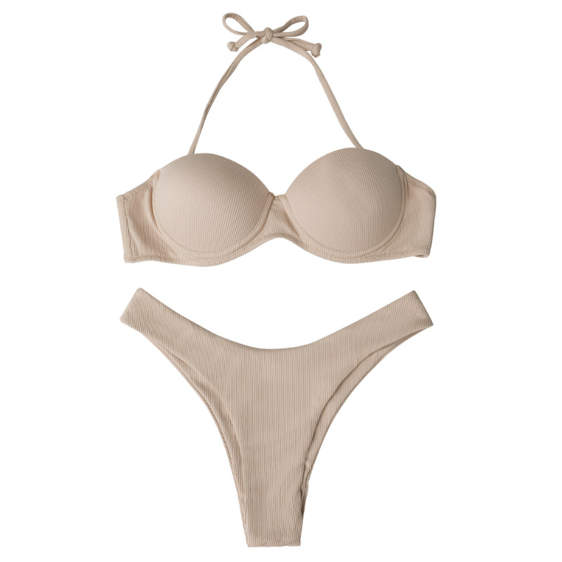 Solides zweiteiliges Push-Up-BH-Bikini-Set für Damen