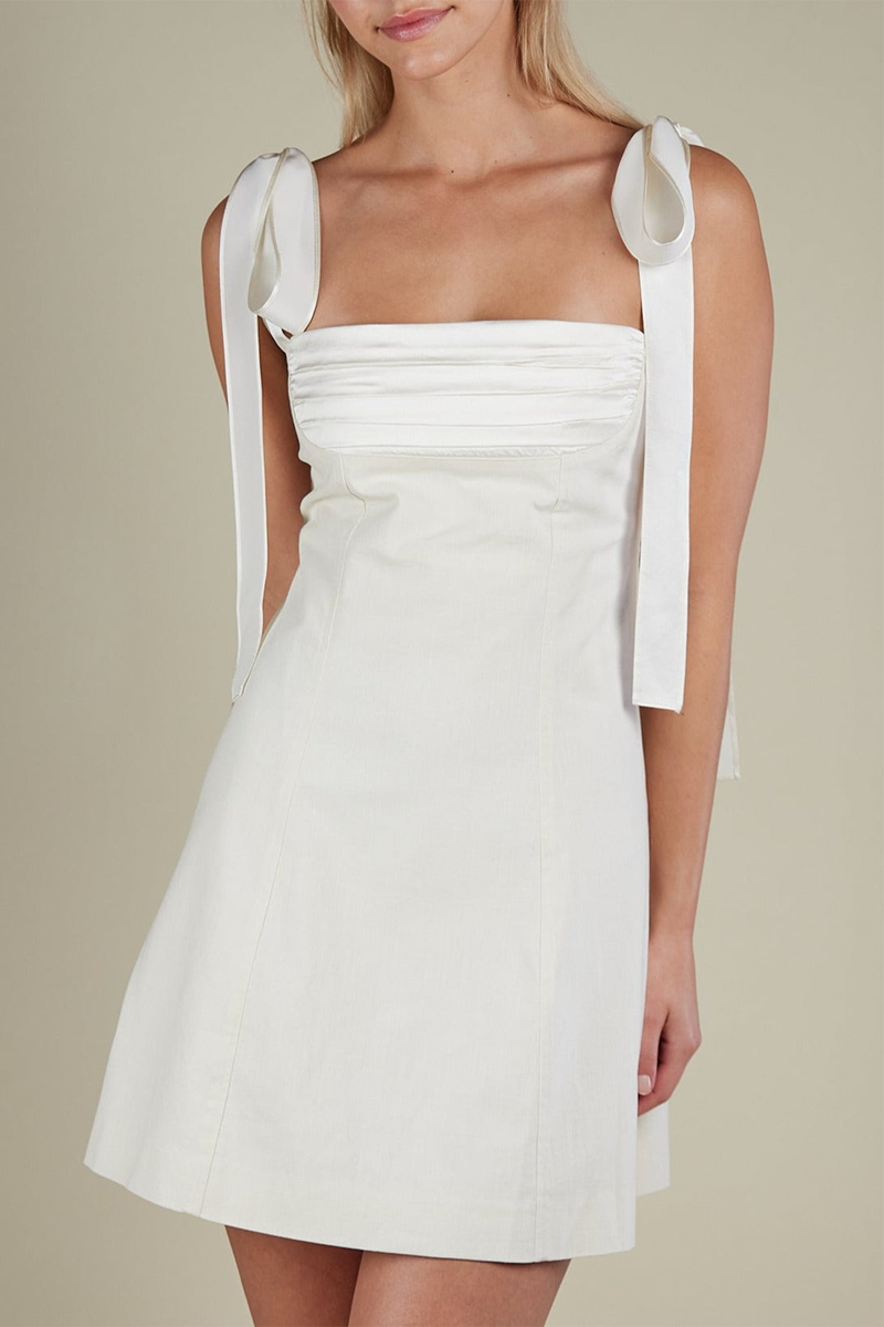 Sleeveless Tie Up Ruched A - Line Mini Dresses - White