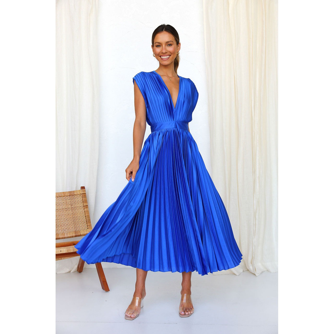 Spring/Sexy Pleated Dress INS Casual Loose Zipper Sleeveless Dress