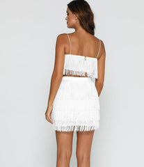 Tassel Strapless Sexy Two Pieces Set Bandage Dress