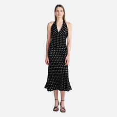 Polka print strap neck bag hip skirt dress