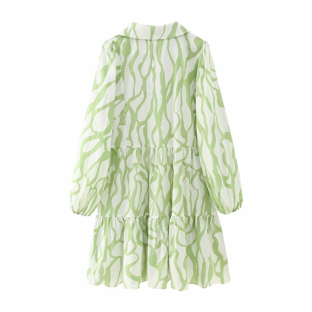 Women V Neck Graffiti Print Casual Mini Shirt Dress