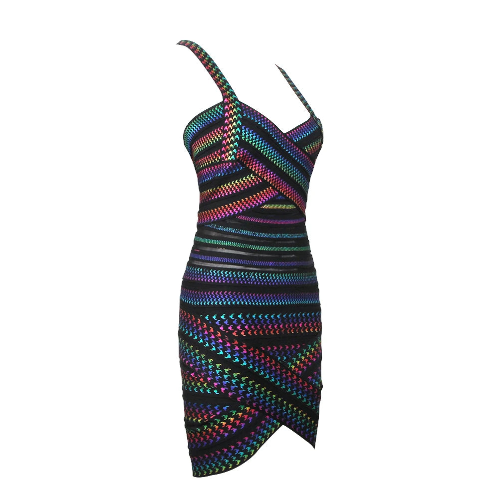 Elegant Bandage Dress Women Sexy Spaghetti Strap Clothing Club Party Mini Backless Dress