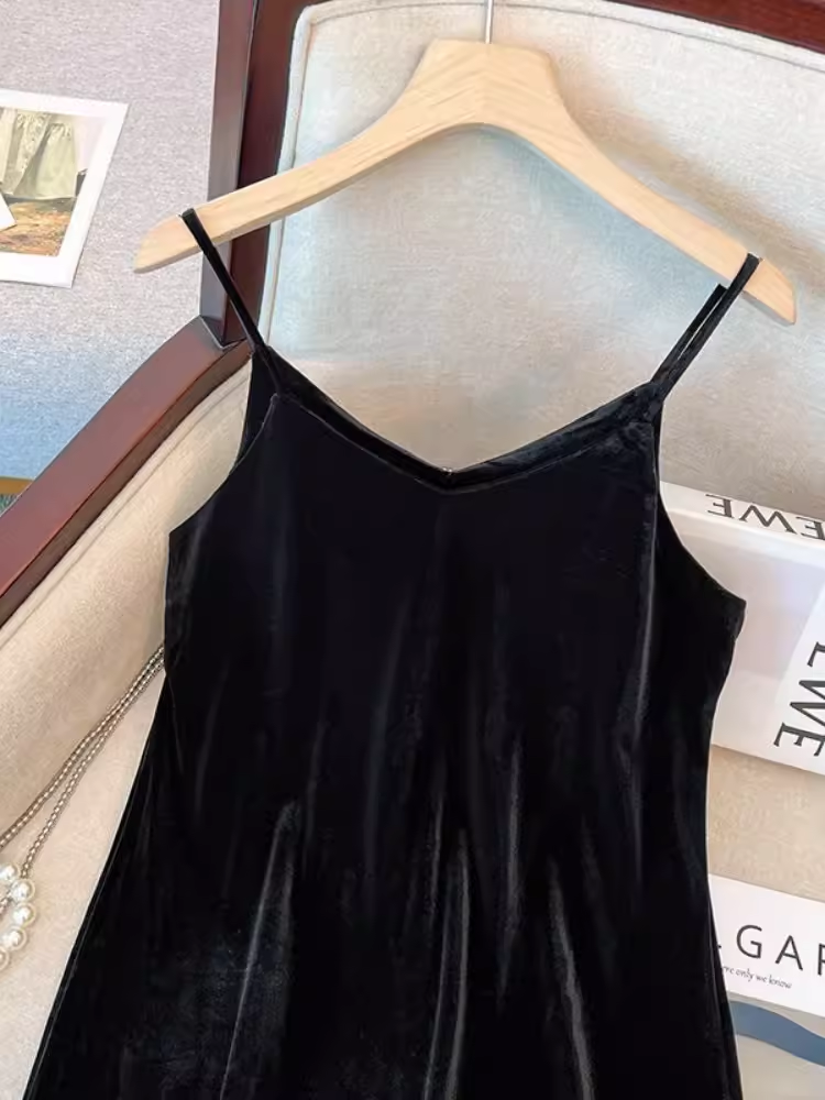 Black velvet slip dress